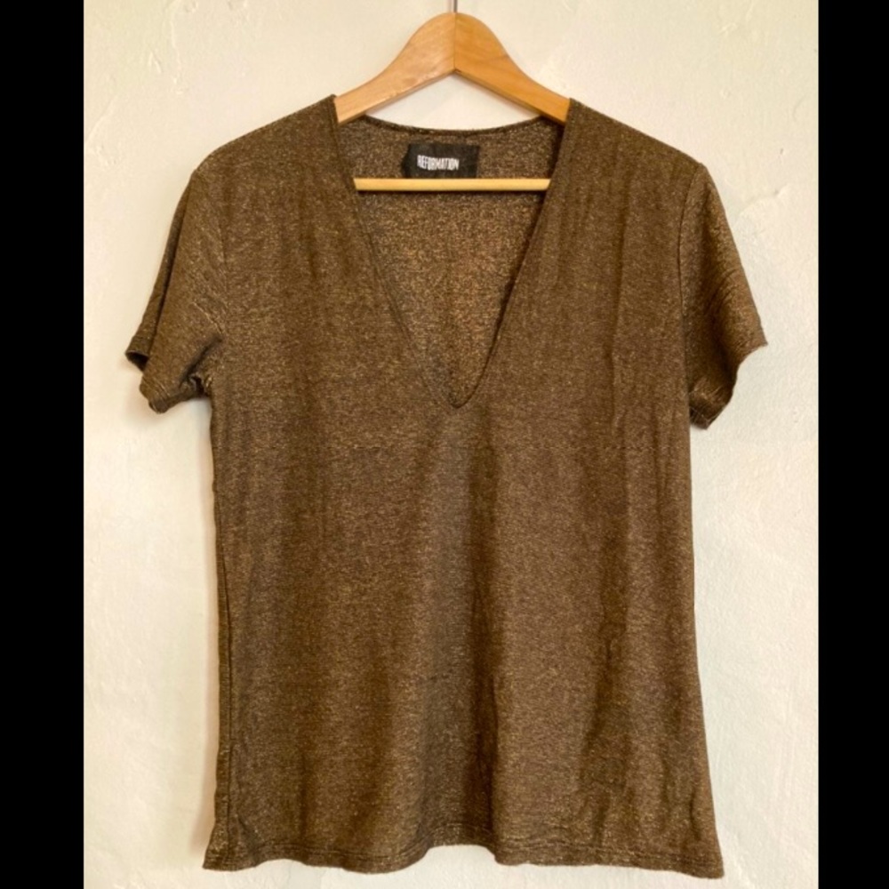 Reformation Gold Deep-V T-Shirt